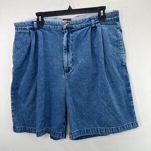 Vintage 90s Tommy Hilfiger Baggy Jean Shorts 38 Men Blue Denim Pleated Jorts